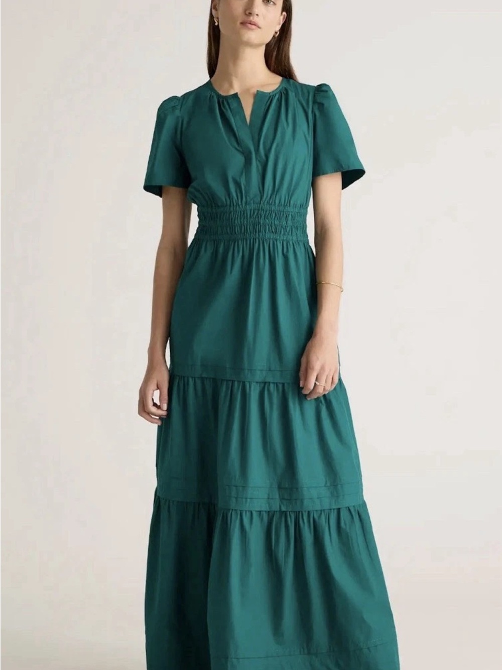 Quince Garden Green  Tiered Maxi Dress with Smocked Waist